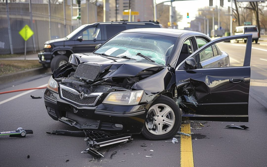 crumpled front of car on the streets of a Connecticut city