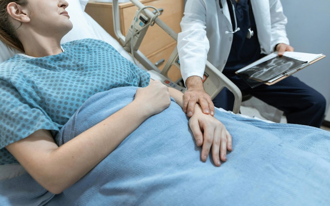 A woman in a hospital bed after an accident in Connecticut
